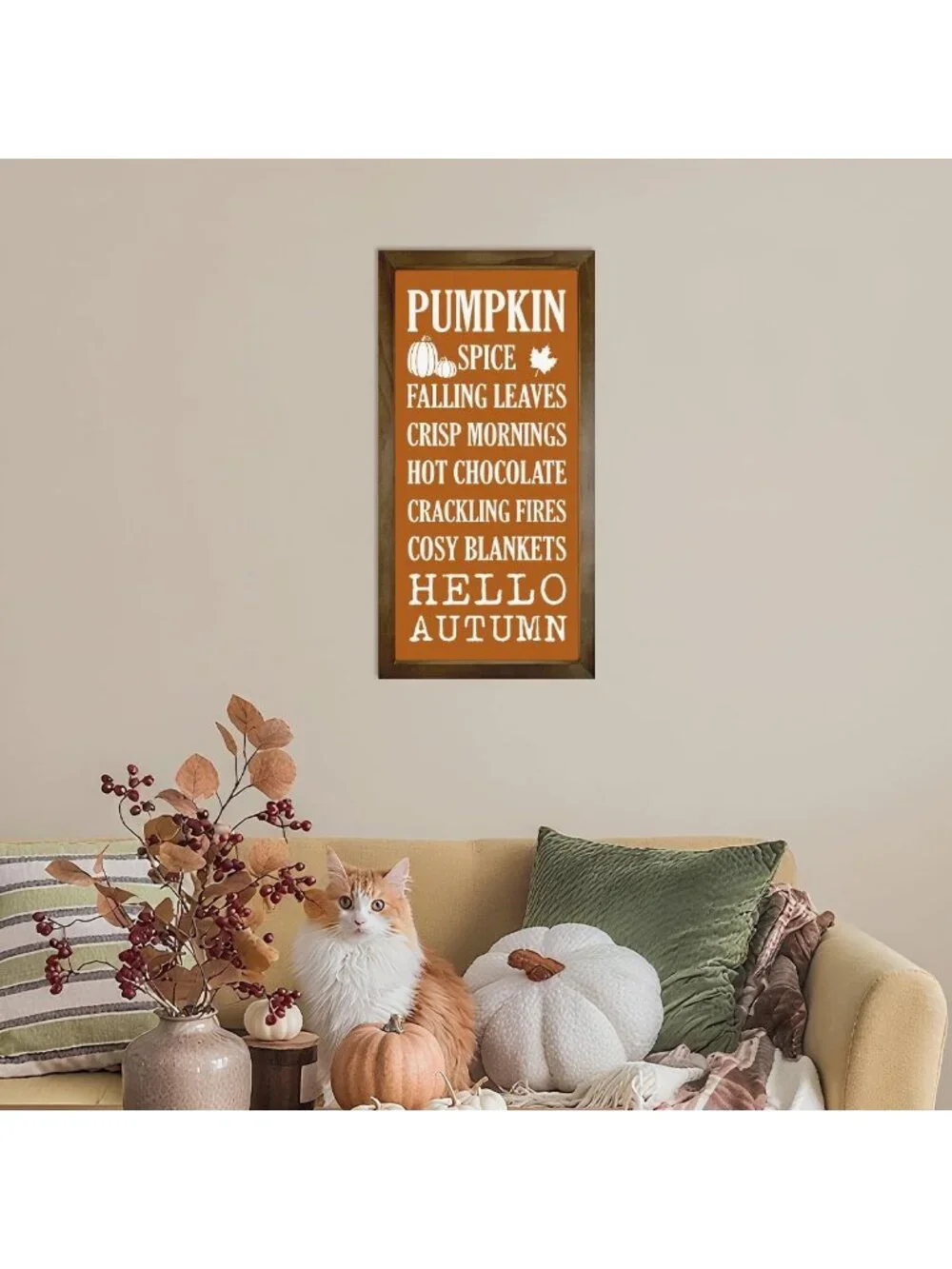 Rustic Pumpkin Wall Art, Farmhouse Framed Decor for Home Office & Living Room